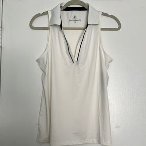 Tuckernuck White Sleeveless Polo Tank with Black Trim